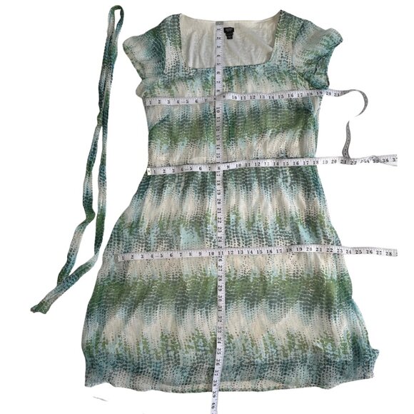 ESPRIT SILK DRESS Garden Fairy Sheer Green & Blue Floral Vines Print Lined 12 US - Picture 5 of 8